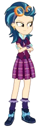 Size: 3000x9140 | Tagged: safe, artist:mixiepie, derpibooru import, indigo zap, equestria girls, friendship games, absurd resolution, clothes, crossed arms, crystal prep academy, crystal prep academy uniform, crystal prep shadowbolts, ear piercing, earring, goggles, jewelry, paint tool sai, piercing, pleated skirt, school uniform, shoes, simple background, skirt, sneakers, solo, transparent background, vector, wristband