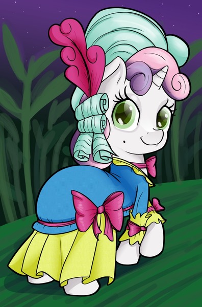 Size: 768x1163 | Tagged: artist:ohohokapi, clothes, costume, derpibooru import, mare antoinette, marie antoinette, nightmare night, nightmare night costume, powdered wig, safe, scare master, solo, sweetie belle