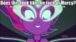 Size: 935x523 | Tagged: safe, derpibooru import, edit, screencap, sci-twi, twilight sparkle, equestria girls, friendship games, discovery family logo, evil twilight, face of mercy, glowing eyes, image macro, meme, midnight sparkle, midnight sparkle's lines, roflbot, solo