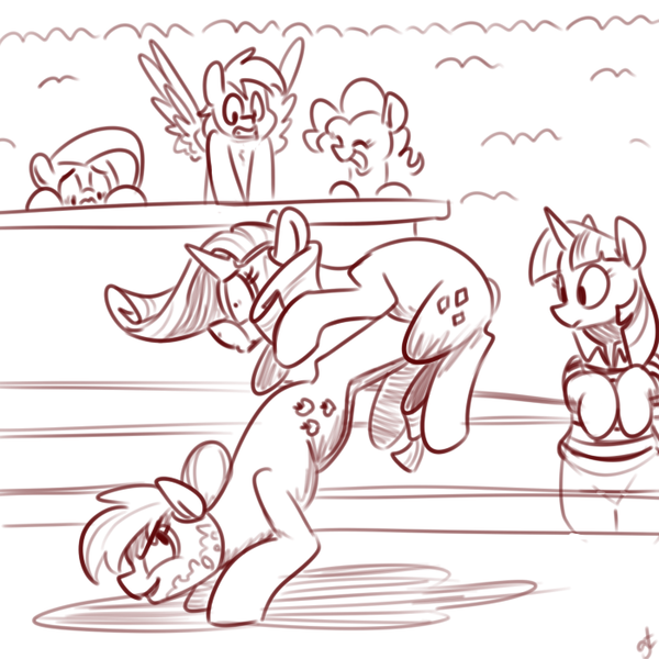 Size: 700x700 | Tagged: applejack, artist:goat train, clothes, derpibooru import, fight, fluttershy, kick, mane six, mask, mlpgdraws, monochrome, pinkie pie, rainbow dash, rarity, safe, sketch, twilight sparkle, wrestling