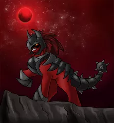 Size: 742x800 | Tagged: armor, artist:alorix, blood moon, demon, derpibooru import, moon, oc, oc:mortar strike, safe, solo, unofficial characters only, war