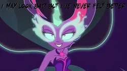 Size: 720x404 | Tagged: safe, derpibooru import, edit, edited screencap, screencap, sci-twi, twilight sparkle, equestria girls, friendship games, army of darkness, caption, grammar correction, image macro, meme, midnight sparkle, midnight sparkle's lines, solo