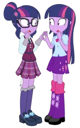 Size: 688x1100 | Tagged: safe, artist:dm29, derpibooru import, sci-twi, twilight sparkle, twilight sparkle (alicorn), equestria girls, friendship games, clothes, crystal prep academy, cute, duo, julian yeo is trying to murder us, self paradox, simple background, transparent background, twiabetes, twolight
