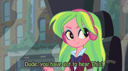 Size: 720x400 | Tagged: safe, derpibooru import, screencap, lemon zest, twilight sparkle, equestria girls, friendship games, adorkable, animated, cute, dork, frown, gritted teeth, headphones, in-universe pegasister, mlp theme song, music, pegasister, smiling, talking, theme song, wide eyes, wink, wub, zestabetes
