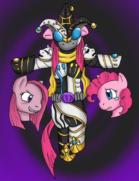 Size: 937x1220 | Tagged: artist:kamenriderpegasus, derpibooru import, evil twin, female, gemini, kaijin, kamen rider, kamen rider fourze, monster, pinkamena diane pie, pinkie pie, safe, villainess, zodiart