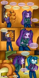 Size: 1024x2048 | Tagged: safe, artist:queentigrel, derpibooru import, adagio dazzle, aria blaze, sonata dusk, equestria girls, friendship games, rainbow rocks, adagio dat-azzle, adagio is not amused, ass, clothes, comic, doll, hoodie, needle, pin, psychonata dusk, sigh, spying, table, the dazzlings, toy, voodoo, voodoo doll, window