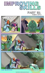Size: 2480x4042 | Tagged: safe, artist:bcrich40, derpibooru import, lyra heartstrings, rainbow dash, twilight sparkle, pegasus, pony, unicorn, comic:improving skills, arial, burger, cider, comic, dialogue, drinking, facedesk, female, fluffy, food, french fries, frown, grin, hay burger, hoof hold, improving skills, levitation, magic, magic aura, mare, open mouth, sleeping, smiling, squee, telekinesis, unicorn twilight, watching, wide eyes