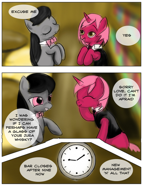 Size: 1200x1553 | Tagged: artist:gunslingerpen, bartender, clock, comic, comic:allegrezza, derpibooru import, oc, octavia melody, safe