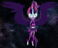 Size: 2500x2037 | Tagged: safe, derpibooru import, sci-twi, twilight sparkle, equestria girls, friendship games, artificial wings, augmented, clothes, dress, galaxy, glowing eyes, glowing horn, goddess, grin, horn, macro, magic, magic wings, midnight sparkle, milky way galaxy, smiling, solo, space, spread wings, wings