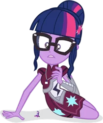 Size: 2000x2383 | Tagged: safe, artist:ivacatherianoid, artist:strumfreak, derpibooru import, sci-twi, twilight sparkle, twilight sparkle (alicorn), equestria girls, friendship games, backpack, clothes, crossing the memes, exploitable meme, giantess, glasses, high res, macro, meme, self paradox, simple background, skirt, transparent background, twiscream, twolight
