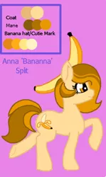 Size: 214x358 | Tagged: artist:lockheart, banana pony, derpibooru import, flockmod, fruit pony, oc, oc:bananna split, reference sheet, safe, simple background, solo, unofficial characters only