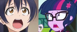 Size: 850x360 | Tagged: safe, derpibooru import, sci-twi, twilight sparkle, equestria girls, friendship games, anime, comparison, kira buckland, love live! school idol project, rina-chan, umi sonoda, voice actor joke