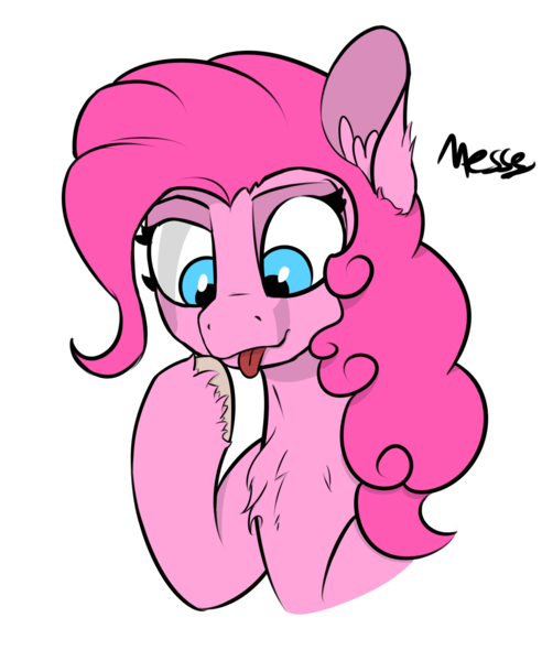 Size: 1230x1500 | Tagged: safe, artist:messenger, derpibooru import, pinkie pie, chest fluff, cute, simple background, solo, tongue out, unshorn fetlocks