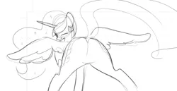 Size: 1280x662 | Tagged: suggestive, artist:tess, derpibooru import, princess celestia, featureless crotch, female, looking at you, monochrome, plot, presenting, solo, solo female, the ass was fat, tongue out, wink