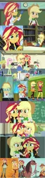 Size: 1280x4968 | Tagged: safe, derpibooru import, screencap, applejack, fluttershy, lonestar, rainbow dash, sunset shimmer, horse, equestria girls, friendship games, friendship through the ages, the science of magic, collage, country applejack, discovery family logo, geometry, implied appleshimmer