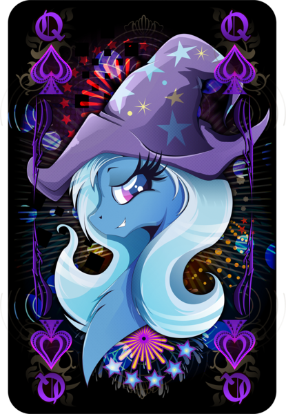 Size: 1328x1920 | Tagged: safe, artist:rariedash, derpibooru import, part of a set, trixie, pony, unicorn, female, looking at you, mare, playing card, portrait, queen, queen of spades, solo