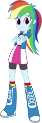 Size: 4209x12280 | Tagged: safe, artist:starbolt-81, derpibooru import, rainbow dash, equestria girls, .ai available, absurd resolution, adobe illustrator, boots, clothes, crossed arms, looking at you, simple background, skirt, solo, transparent background, vector