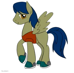 Size: 600x594 | Tagged: safe, artist:da-leslers, derpibooru import, oc, oc:amber wing, unofficial characters only, pegasus, pony, blank flank, clothes, shoes, solo, wings