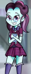 Size: 492x1152 | Tagged: safe, artist:ohohokapi, deleted from derpibooru, derpibooru import, principal abacus cinch, equestria girls, friendship games, adorkable, braces, cinchabetes, clothes, crystal prep academy uniform, cute, dork, nerd, school uniform, schoolgirl, solo, what went wrong, younger, younger cinch, zettai ryouiki