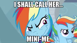 Size: 720x405 | Tagged: austin powers, derpibooru import, dr. evil, image macro, meme, mini-me, rainbow dash, rainbow grinch, safe, scootaloo