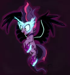 Size: 2100x2260 | Tagged: safe, artist:brisineo, derpibooru import, sci-twi, twilight sparkle, ponified, equestria girls, friendship games, corrupted twilight sparkle, equestria girls ponified, evil grin, evil twilight, flying, glowing eyes, magic aura, midnight sparkle, simple background, solo