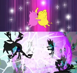 Size: 636x602 | Tagged: a canterlot wedding, adventure time, changeling, derpibooru import, dream of love, mr. pig, safe, screencap, tree trunks