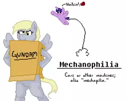 Size: 884x712 | Tagged: suggestive, artist:sehad, derpibooru import, derpy hooves, pony, big book of fetishes, bipedal, box gundam, cardboard box, clothes, cosplay, costume, exploitable meme, female, gundam, lesbian, mecha, meme, pixel art, weird