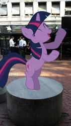 Size: 624x1108 | Tagged: artist:krusiu42, artist:thedoubledeuced, boston, building, dancing, derpibooru import, human, irl, pedestal, photo, ponies in real life, safe, shadow, solo, twilight sparkle, vector