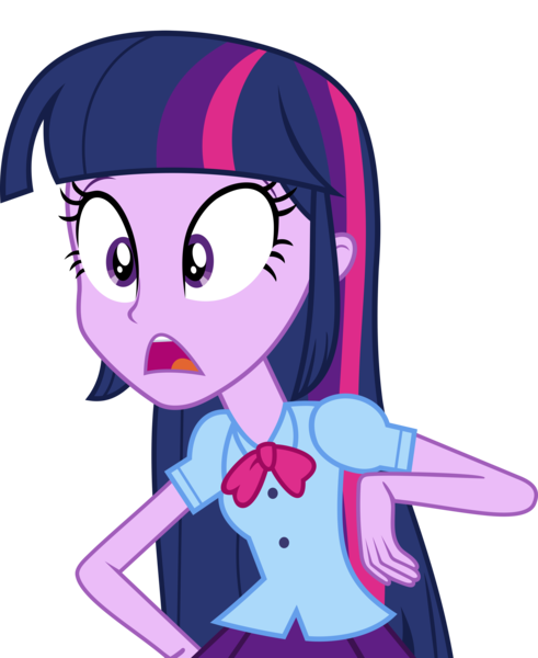 Size: 6720x8218 | Tagged: safe, artist:luckreza8, derpibooru import, twilight sparkle, twilight sparkle (alicorn), equestria girls, friendship games, .svg available, absurd resolution, bowtie, clothes, inkscape, offscreen character, open mouth, shocked, simple background, skirt, solo, transparent background, vector