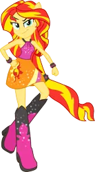 Size: 495x900 | Tagged: safe, artist:seahawk270, derpibooru import, sunset shimmer, equestria girls, rainbow rocks, boots, bracelet, clothes, looking at you, ponied up, pony ears, raised eyebrow, simple background, skirt, sleeveless, solo, transformed, transparent background, vector, welcome to the show