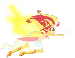 Size: 4326x3345 | Tagged: safe, artist:dashiemlpfim, artist:mit-boy, derpibooru import, sunset shimmer, equestria girls, friendship games, absurd resolution, artificial wings, augmented, clothes, daydream shimmer, dress, fight, high heels, horn, magic, magic wings, offscreen character, simple background, skirt, solo, transparent background, vector, wings