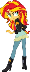 Size: 1363x3223 | Tagged: safe, artist:zeldarondl, derpibooru import, edit, vector edit, sunset shimmer, equestria girls, friendship games, boots, clothes, female, full body, leather jacket, looking back, offscreen character, raised eyebrow, shoes, simple background, solo, transparent background, vector