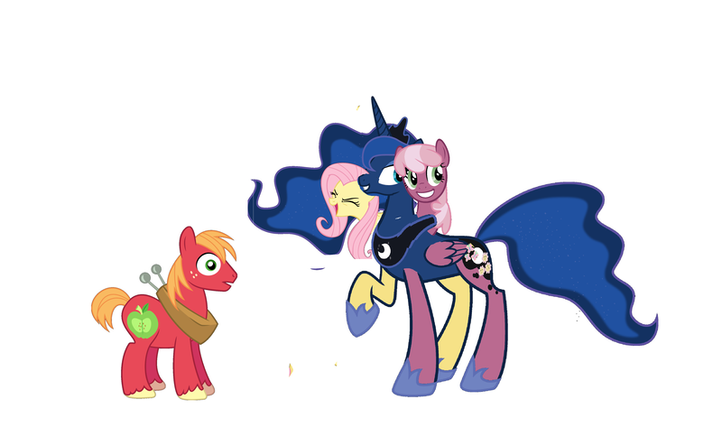 Size: 5057x3121 | Tagged: safe, artist:theunknowenone1, derpibooru import, big macintosh, cheerilee, fluttershy, princess luna, alicorn, chimera, earth pony, pony, 1000 hours in ms paint, amalgamation, big macintosh gets all the mares, cheerimac, cheerimacshy, cheering, eyes closed, female, fluttermac, flutteryay, fusion, grin, lesbian, lunamac, male, mare, ms paint, multiple heads, open mouth, raised hoof, shipping, smiling, stallion, straight, this isn't even my final form, three heads, wat, we have become one, what has science done, wide eyes, yay