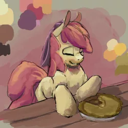 Size: 1280x1281 | Tagged: apple bloom, artist:erijt, derpibooru import, eating, food, pie, safe