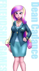 Size: 600x1097 | Tagged: safe, artist:orca, derpibooru import, princess cadance, equestria girls, friendship games, breasts, busty princess cadance, cleavage, dean cadance, female, pixiv, solo