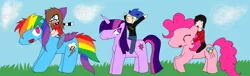 Size: 1238x376 | Tagged: artist:sir-bickle, crossover, derpibooru import, hat, human, humans riding ponies, pinkie pie, rainbow dash, safe, sonic the hedgehog, sonic the hedgehog (series), twilight sparkle