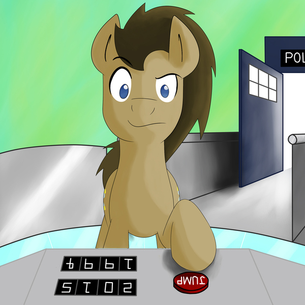 Size: 2000x2000 | Tagged: safe, artist:periodicbrony, derpibooru import, doctor whooves, time turner, pony, doctor who, fanart, male, silly background, solo, stallion, tardis