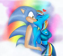 Size: 1699x1517 | Tagged: anthro, artist:odiz, crossover, crossover shipping, derpibooru import, female, heart, interspecies, kissing, male, rainbow dash, safe, shipping, sonicdash, sonic the hedgehog, sonic the hedgehog (series), straight