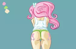 Size: 5100x3300 | Tagged: suggestive, derpibooru import, fluttershy, equestria girls, /mlp/, ass, clothes, cutie mark, cutie mark on equestria girl, female, frilly underwear, green underwear, panties, solo, solo female, tanktop, underwear, wedgie