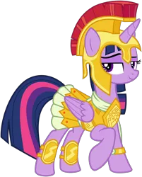 Size: 2552x3180 | Tagged: safe, artist:jp, derpibooru import, twilight sparkle, twilight sparkle (alicorn), alicorn, pony, scare master, .svg available, armor, armor skirt, athena, athena sparkle, bedroom eyes, clothes, costume, female, helmet, lidded eyes, mare, simple background, skirt, solo, svg, transparent background, vector