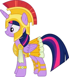 Size: 1732x1932 | Tagged: safe, artist:timelordomega, derpibooru import, twilight sparkle, twilight sparkle (alicorn), alicorn, pony, scare master, armor, armor skirt, athena, athena sparkle, centurion, clothes, costume, female, mare, nightmare night, nightmare night costume, simple background, skirt, solo, transparent background, vector