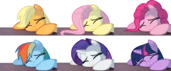 Size: 1024x427 | Tagged: safe, artist:s.guri, derpibooru import, applejack, fluttershy, pinkie pie, rainbow dash, rarity, twilight sparkle, earth pony, pegasus, pony, unicorn, canterlot boutique, boutique depression, eyes closed, female, freckles, mane six, mare, simple background, transparent background, vector