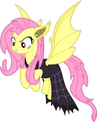 Size: 2412x3022 | Tagged: safe, artist:timelordomega, derpibooru import, fluttershy, bat pony, pony, vampire, scare master, cape, clothes, costume, fangs, flutterbat, flying, looking down, nightmare night, nightmare night costume, simple background, solo, transparent background, vector