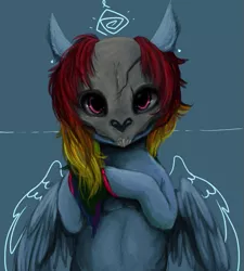 Size: 647x719 | Tagged: artist:colorlesscupcake, derpibooru import, grimdark, rainbow dash, skull, solo