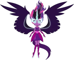 Size: 5955x4877 | Tagged: safe, artist:xebck, derpibooru import, sci-twi, twilight sparkle, equestria girls, friendship games, absurd resolution, bare shoulders, clothes, dark magic, dress, fingerless gloves, gloves, glowing eyes, horn, magic, midnight sparkle, request, simple background, sleeveless, solo, strapless, transparent background, vector, wings