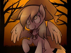 Size: 2000x1500 | Tagged: safe, artist:moozua, derpibooru import, derpy hooves, pegasus, pony, clothes, costume, cute, derpabetes, female, mare, raised hoof, sitting, smiling, solo, spread wings