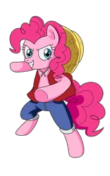 Size: 800x1280 | Tagged: safe, artist:sparklesthestarfox, derpibooru import, pinkie pie, pony, bipedal, crossover, monkey d luffy, one piece, solo