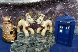 Size: 4608x3072 | Tagged: safe, artist:deadheartmare, derpibooru import, doctor whooves, time turner, pony, craft, dalek, doctor who, duality, irl, male, mouth hold, photo, sculpture, solo, sonic screwdriver, stallion, tardis