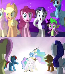 Size: 1400x1575 | Tagged: safe, artist:theunknowenone1, derpibooru import, princess celestia, trixie, pony, unicorn, 1000 years in photoshop, alicorn amulet, alicorn flash, apocalypse, comic, conjoined, exploitable meme, female, fusion, mare, meme, two heads, wat, xk-class end-of-the-world scenario