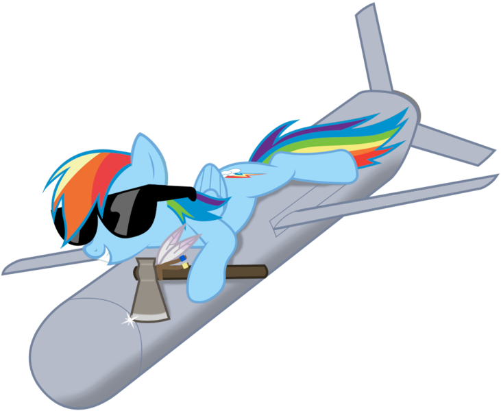 Size: 990x813 | Tagged: artist:totallynotabronyfim, cruise missile, derpibooru import, missile, navy, pun, rainbow dash, safe, smiling, solo, sunglasses, tomahawk, visual pun